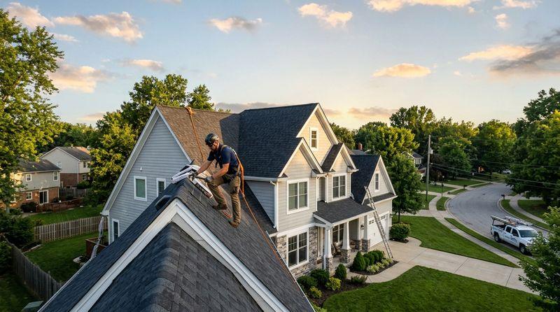 Roofer working on a house
